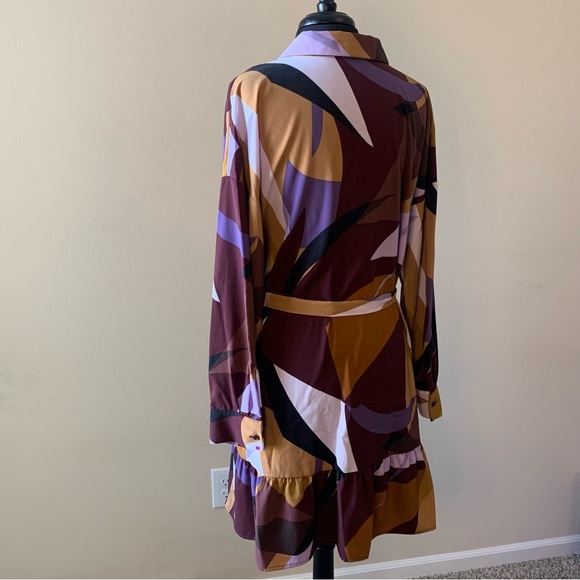 NINE WEST Shirtdress Large Plum Gold Long Sleeve Tie Belt NWT - Picture 5 of 13
